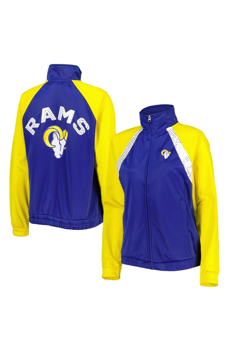 G-III 4HER BY CARL BANKS Women's G-III 4Her by Carl Banks Royal/Gold Los Angeles Rams Confetti Raglan Full-Zip Track Jacket, Main, color, Royal