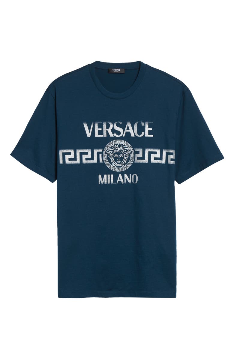 Versace Medusa Glitter Compact Cotton Jersey Graphic T-Shirt, Main, color, Petrol Blue