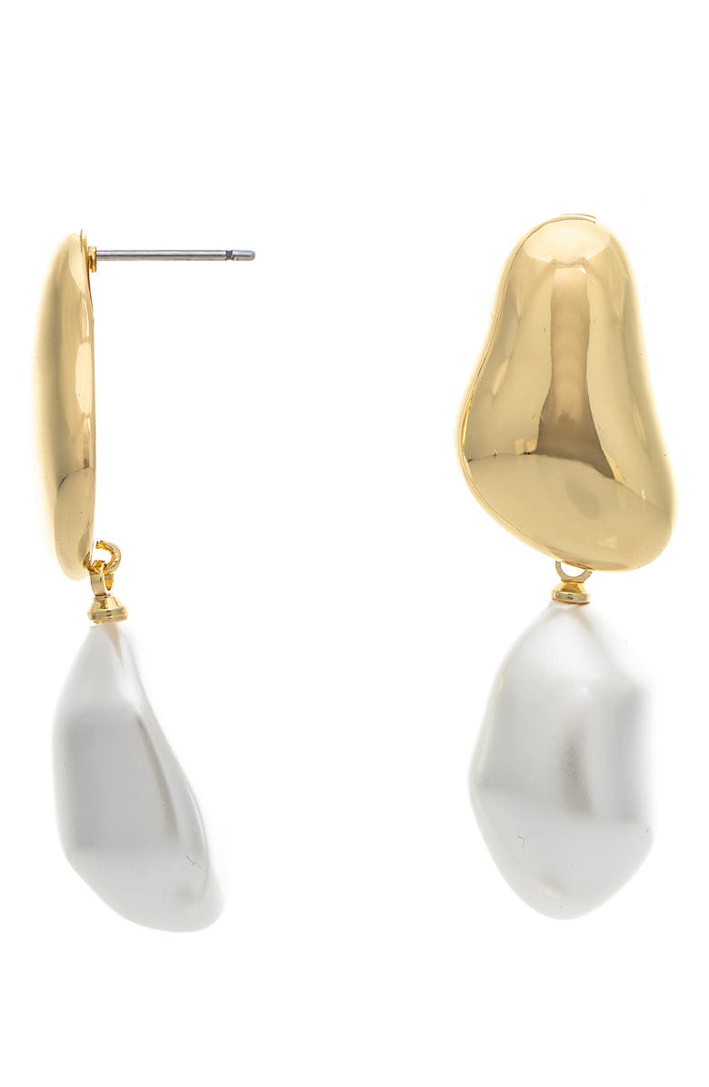 RIVKA FRIEDMAN 18K Gold Plated Pebble Faux Pearl Drop Earrings, Main, color, Pearl
