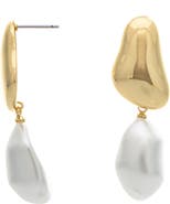 RIVKA FRIEDMAN 18K Gold Plated Pebble Faux Pearl Drop Earrings