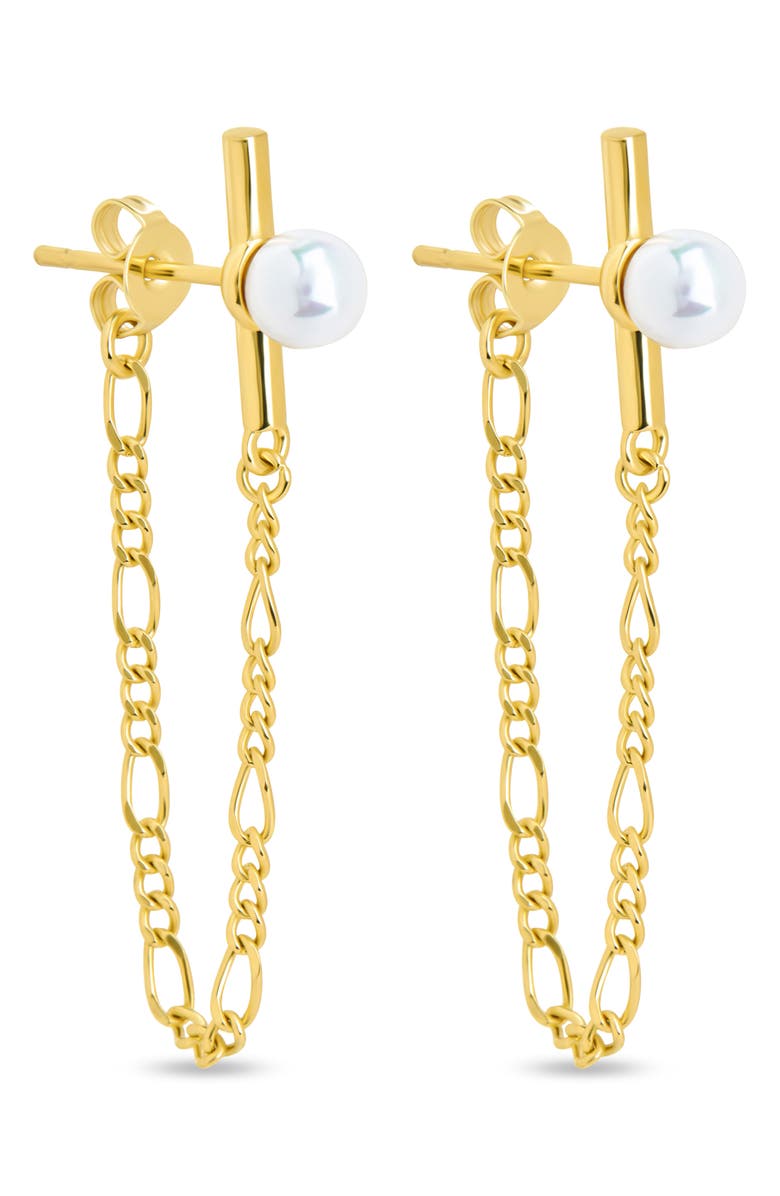 Sterling Forever Tristan Faux Pearl Chain Drop Earrings, Main, color, Gold