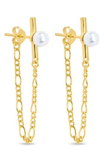 Sterling Forever Tristan Faux Pearl Chain Drop Earrings In Gold