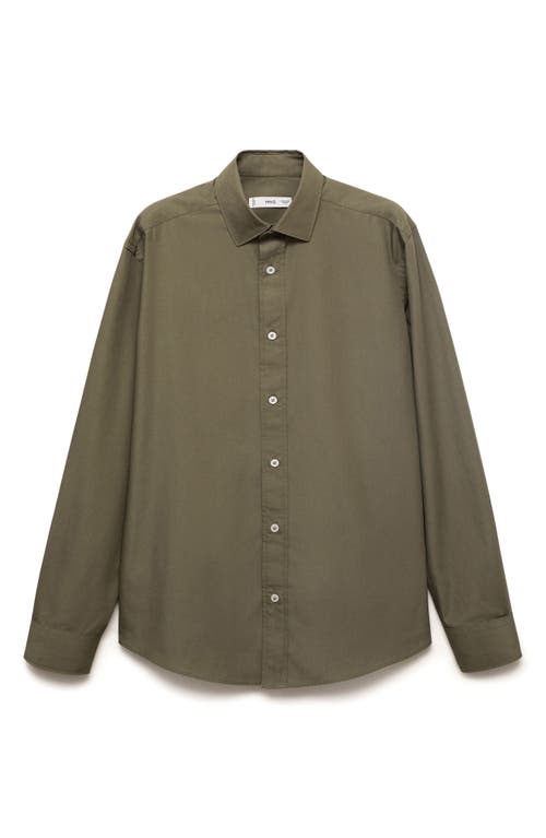 Mango Solid Regular Fit Button-up Shirt In Green