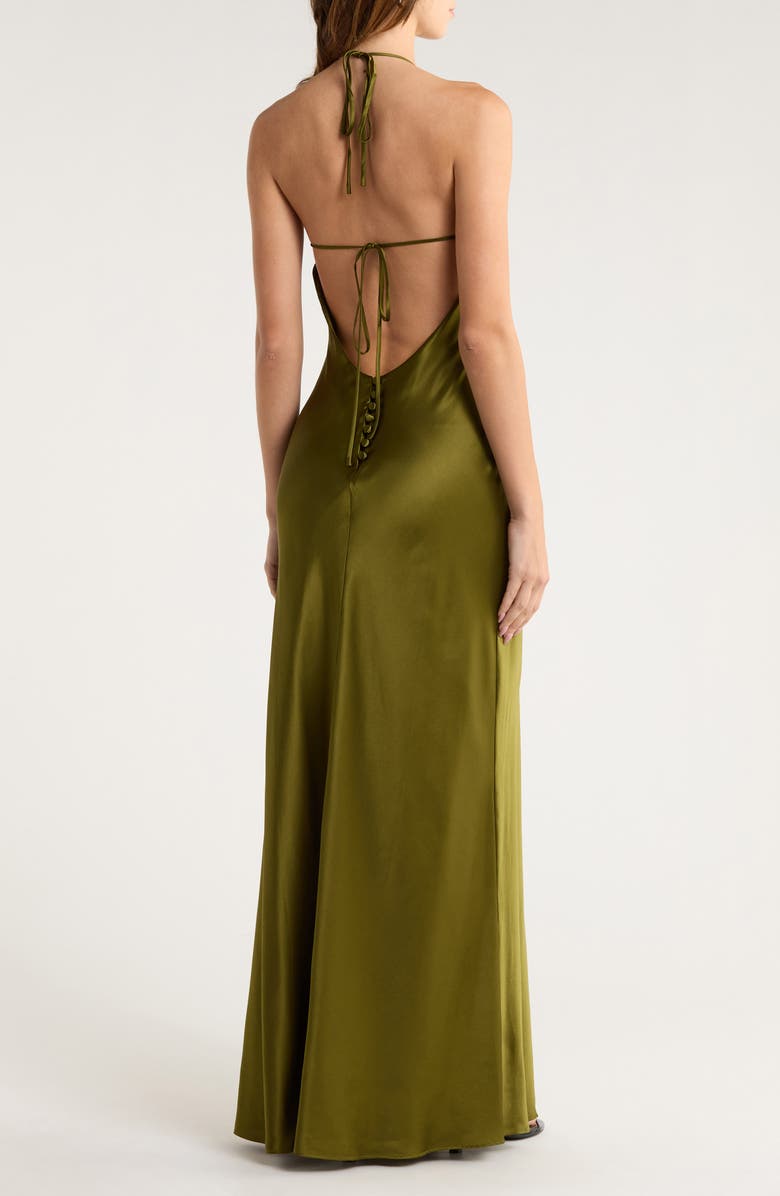 Reformation Jeany Silk Charmeuse Halter Dress, Alternate, color, Moss Garden