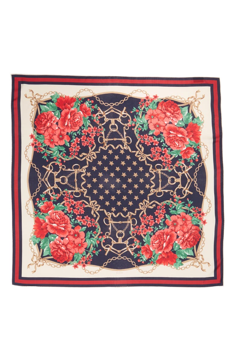 Gucci Rose Chain Foulard Silk Twill Scarf, Alternate, color, 