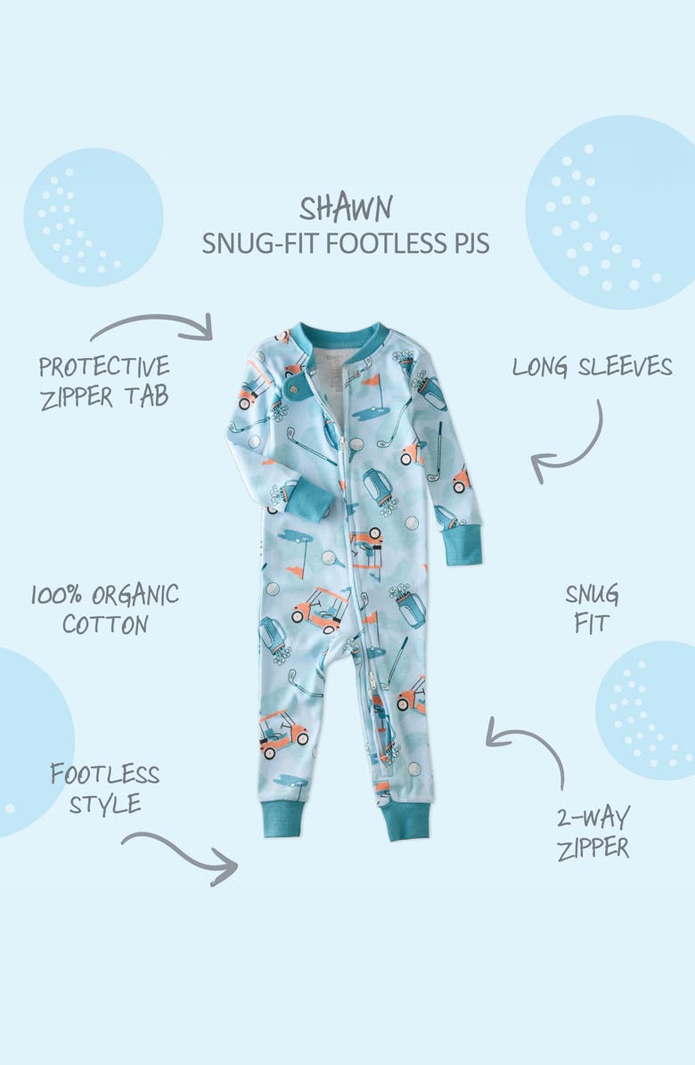 BUTTERBLU Shawn Footless Organic Cotton One-Piece Pajamas, Alternate, color, Little Golfer Blue