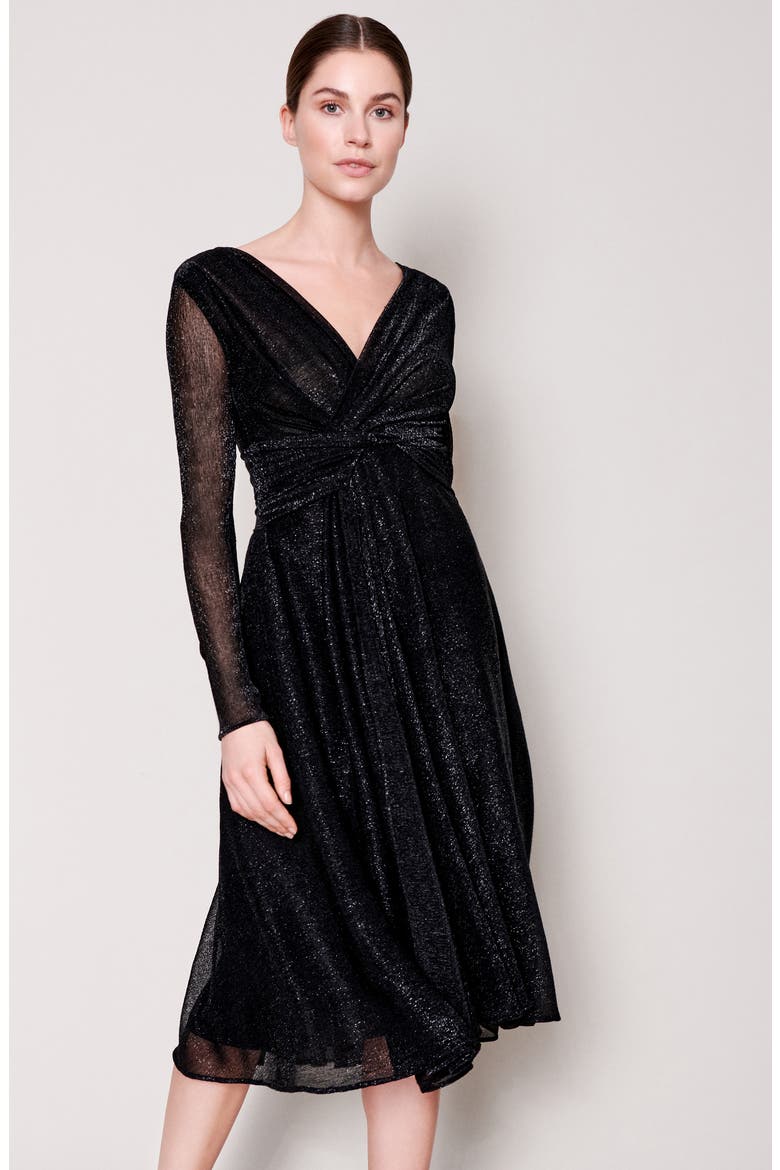 Metallic Voile Long Sleeve Dress, Alternate, color, BLACK
