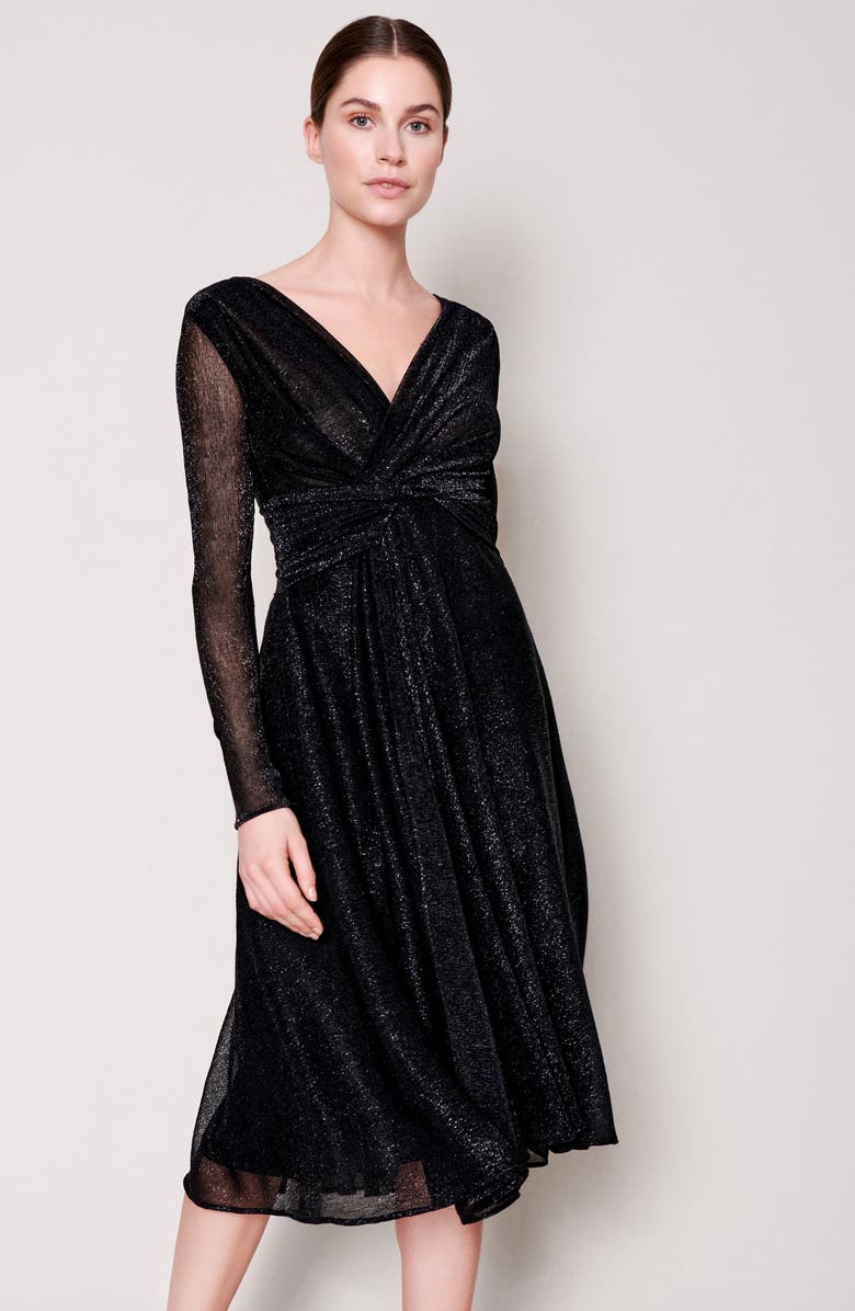 Talbot Runhof Metallic Voile Long Sleeve Dress, Alternate, color, 