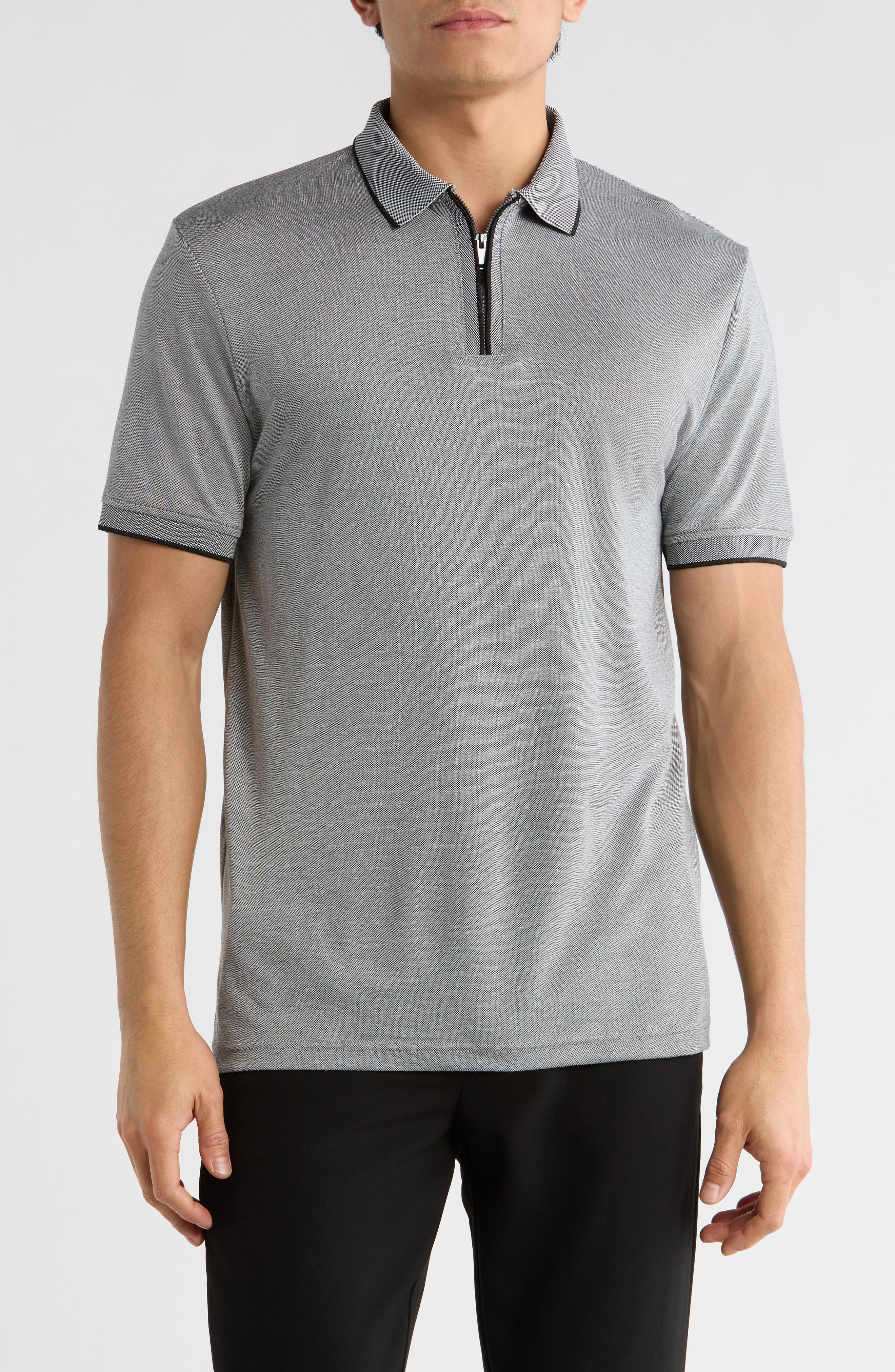 DENIM AND FLOWER Tipped Quarter Zip Knit Polo