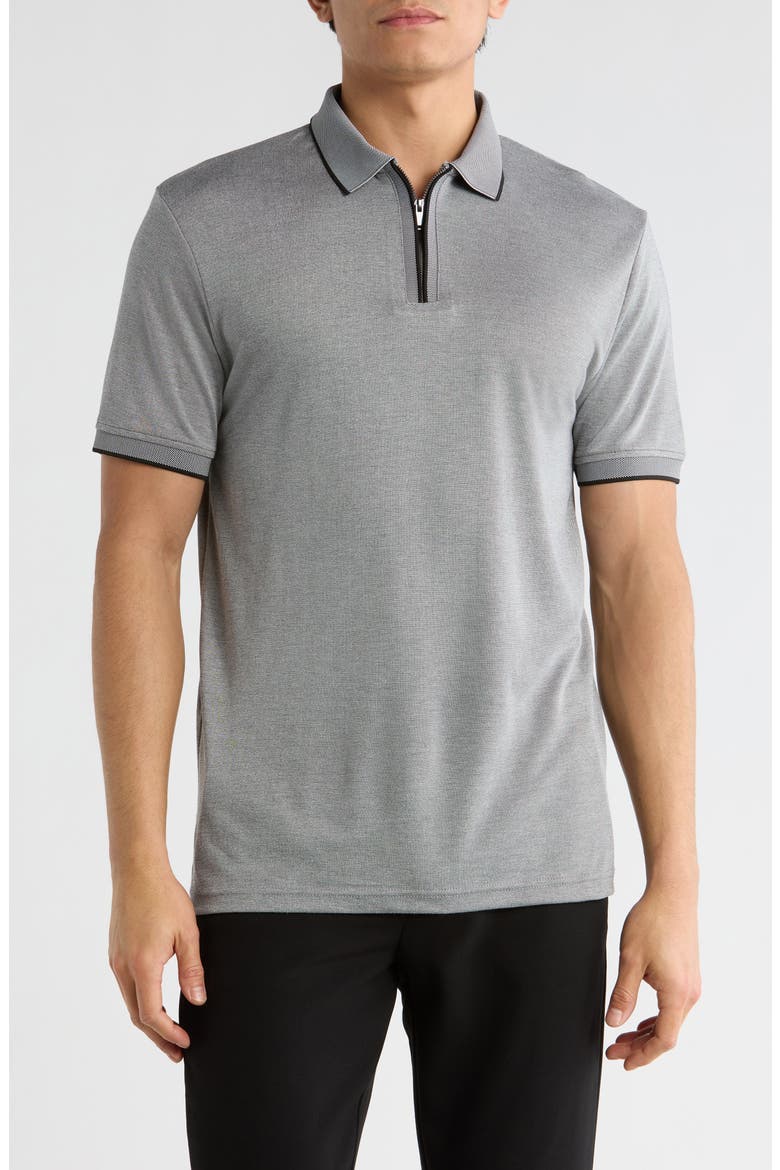 Tipped Quarter Zip Knit Polo, Main, color, BLACK