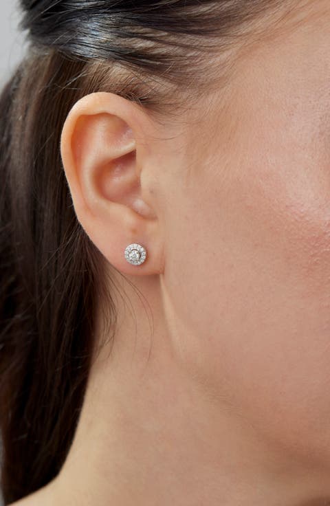 Sterling Silver Moissanite Halo Stud Earrings