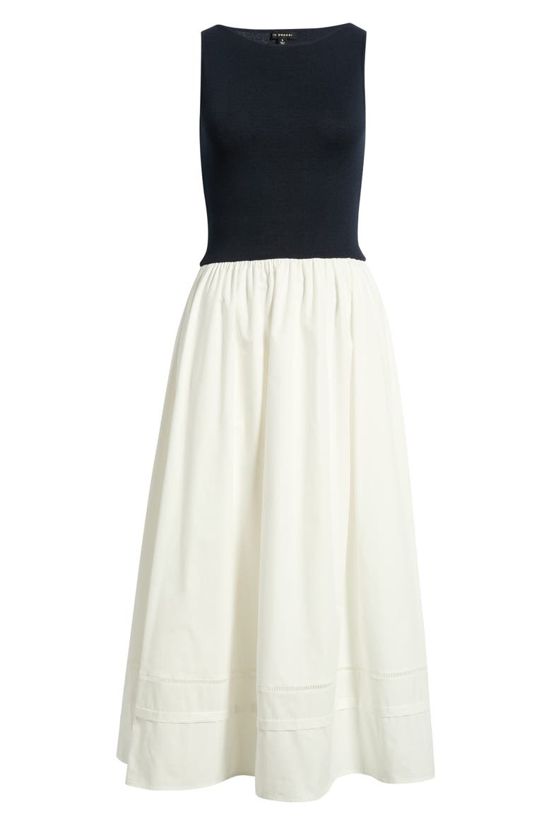 Mixed Media Lace Inset Midi Dress, Alternate, color, NAVY