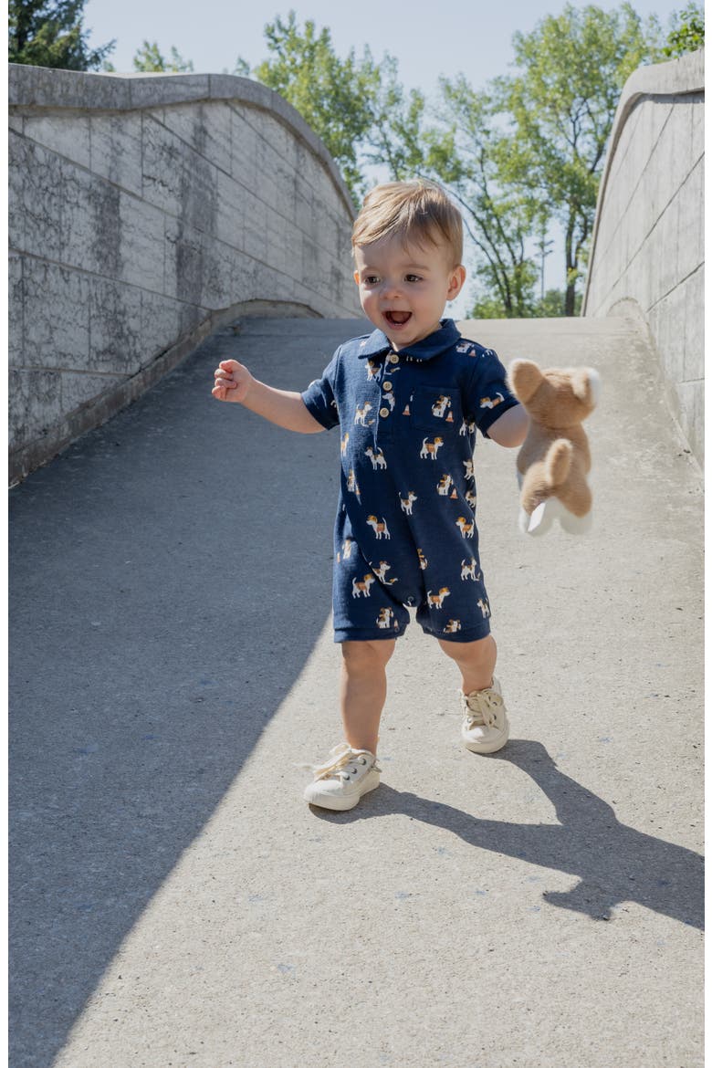 Pups At Work Organic Cotton Polo Romper, Alternate, color, NAVY