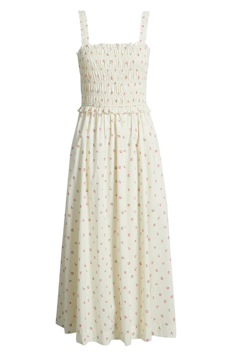 Lulus Amarena Smocked Midi Dress, Alternate, color, Cream Multi