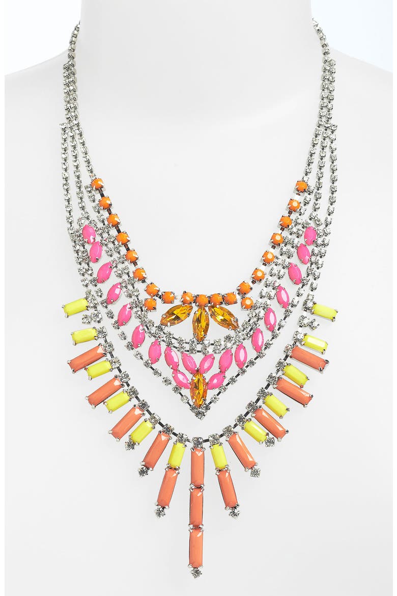 Neon Rhinestone Statement Necklace, Main, color, PINK/ ORANGE/ YELLOW