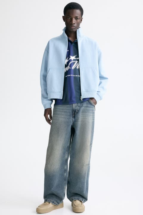 Loose-fit boxy sweatshirt jacket