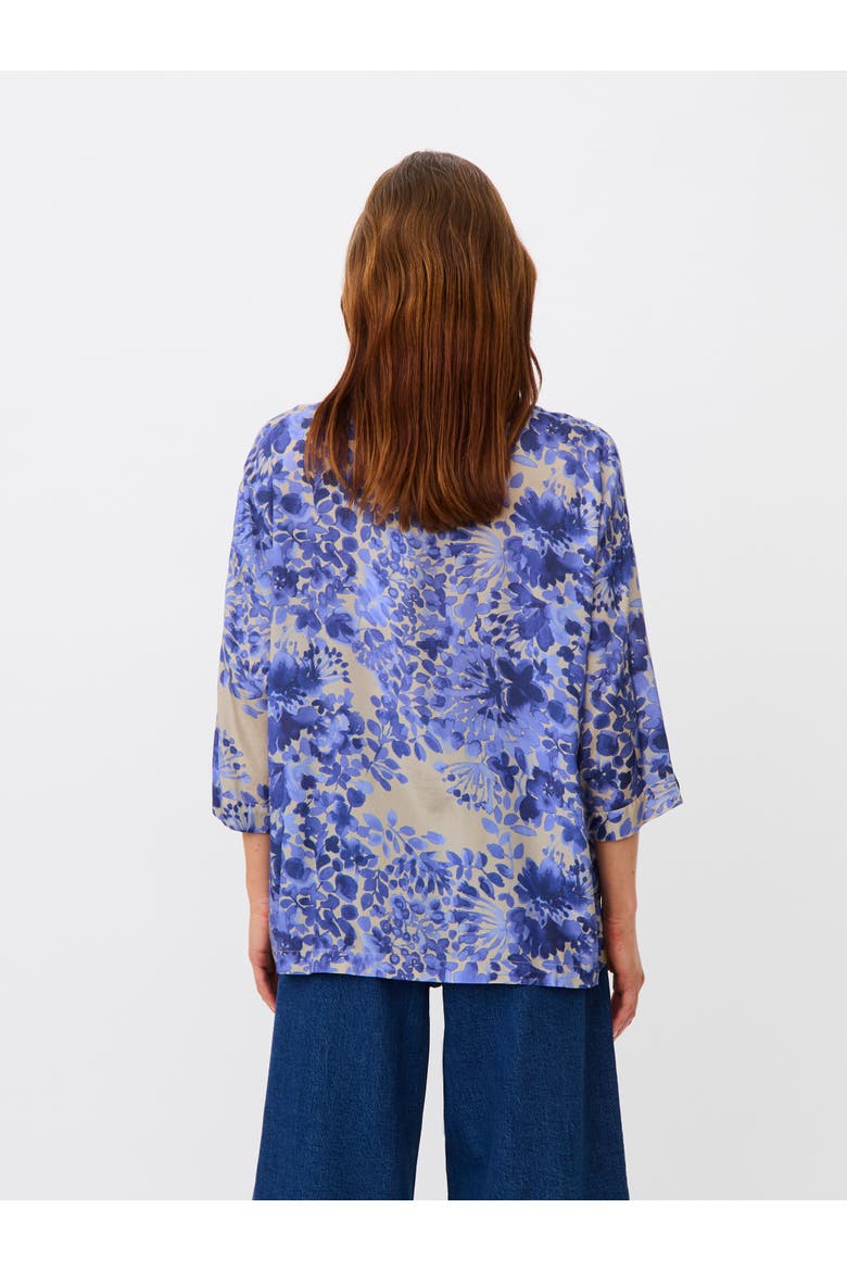 MaBecca Fluid Draped Floral Blouse, Alternate, color, Medieval Blue