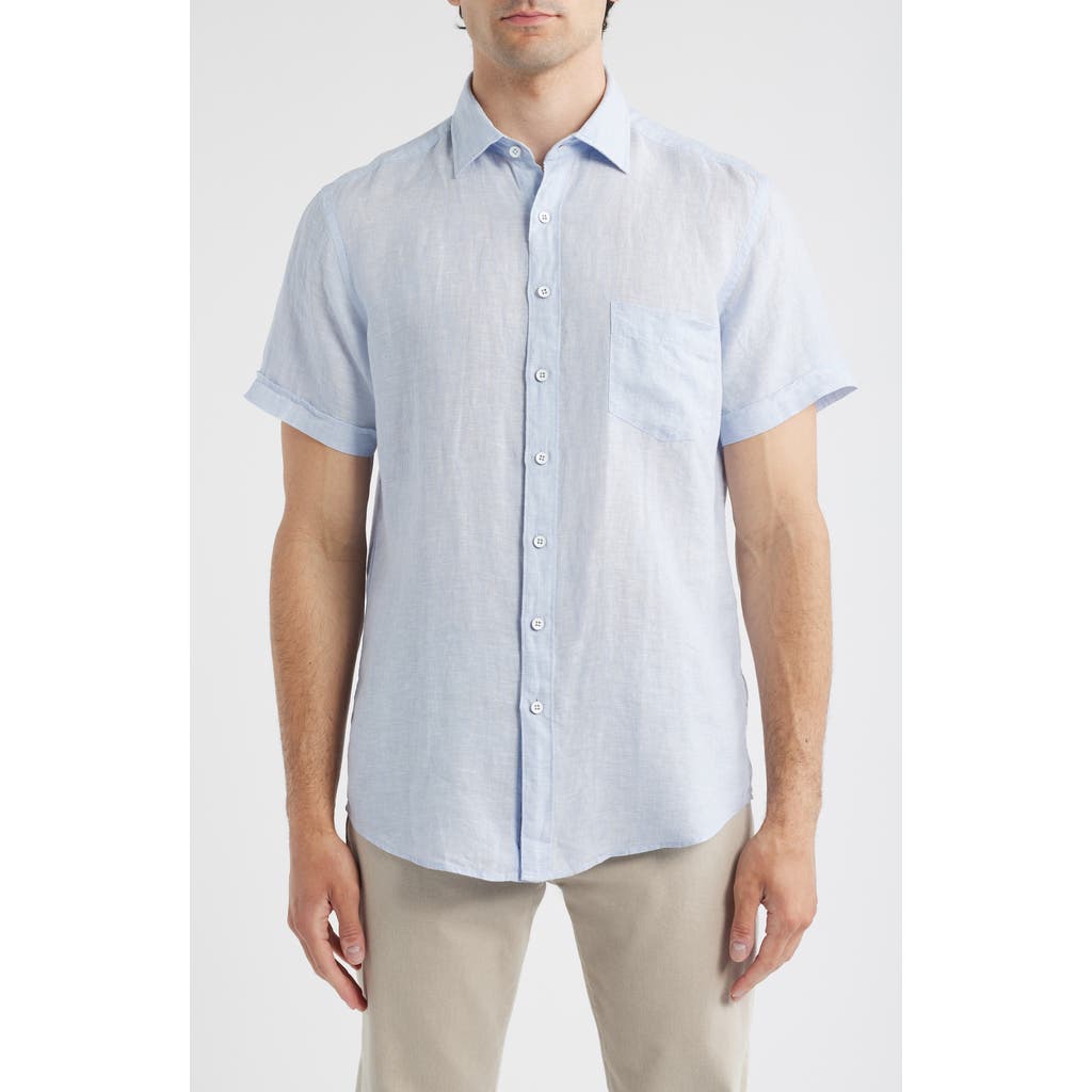 Rodd & Gunn Palm Beach Sports Fit Short Sleeve Linen Button-up Shirt In Blue