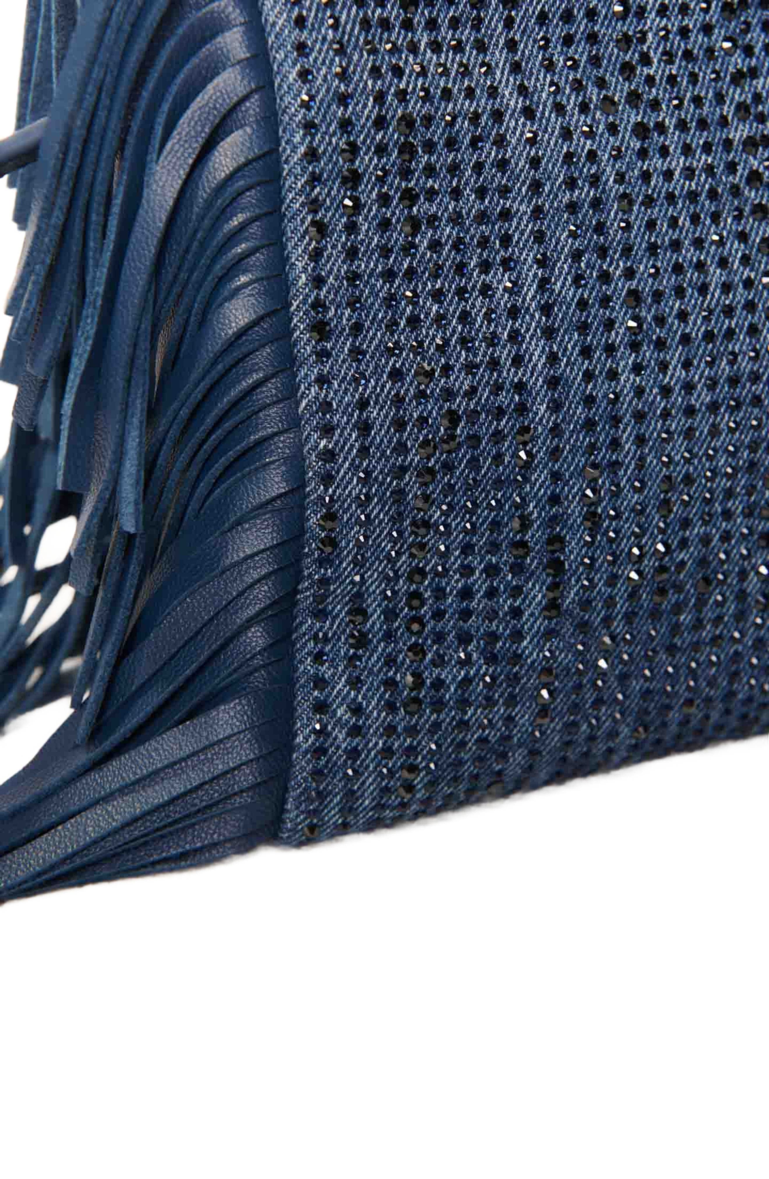 maje Rhinestone denim M Mini bag, Alternate, color, 