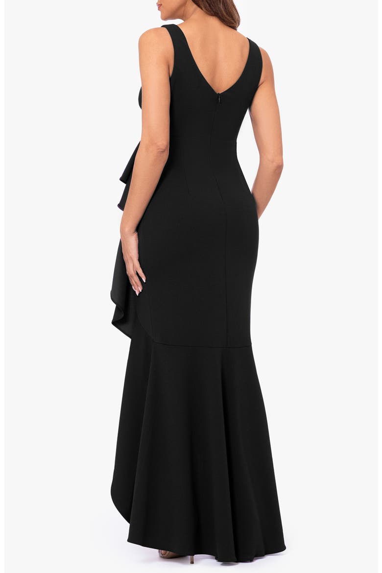 V-Neck Cascade Ruffle High-Low Gown, Alternate, color, BLACK