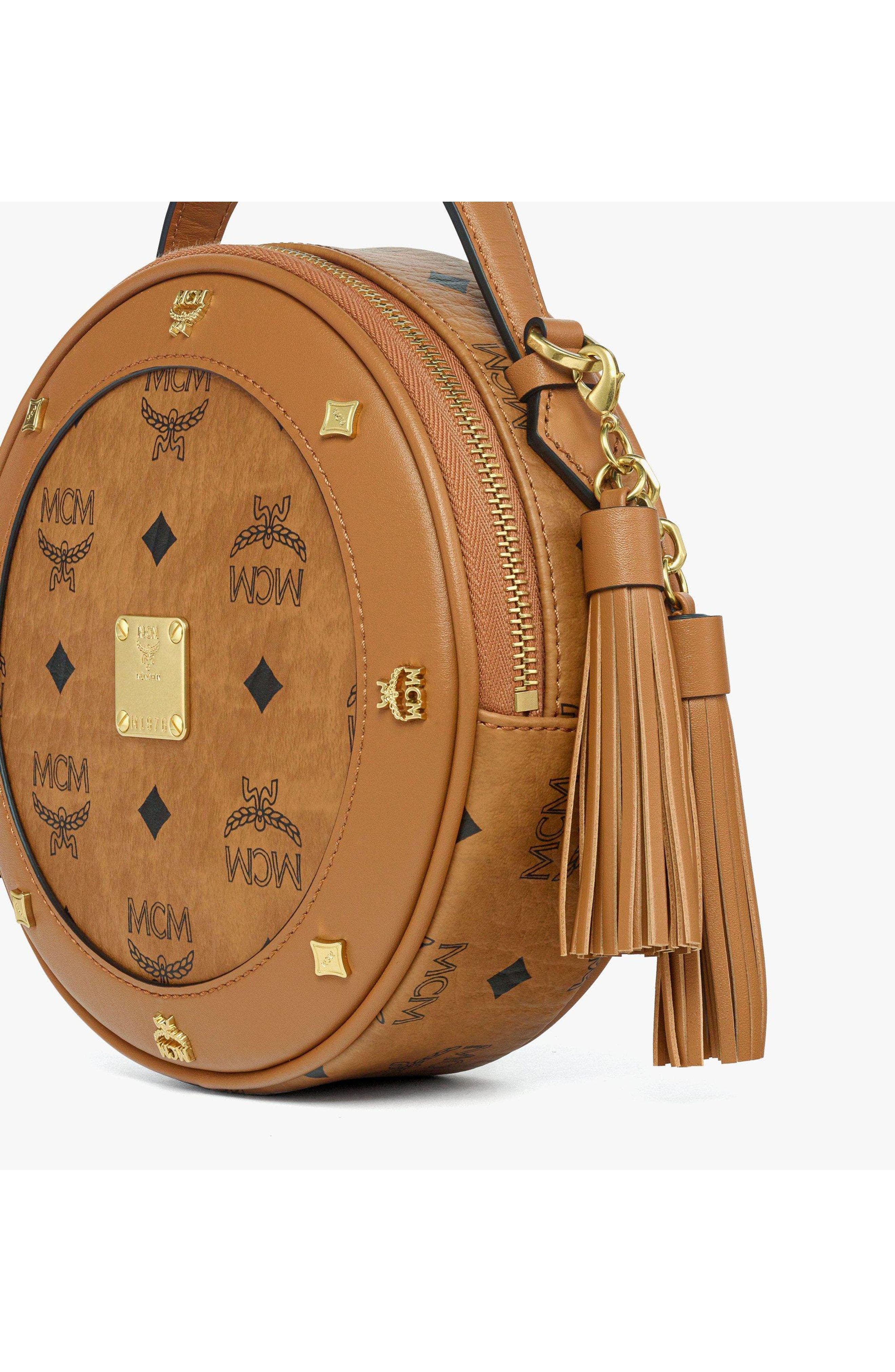 Small Pina Tambourine Bag in Visetos, Alternate, color, Cognac
