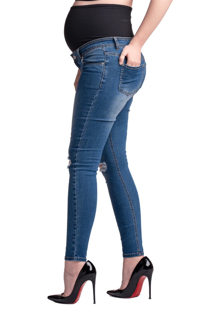 Preggo Leggings Santa Monica Ripped Skinny Maternity Jeans, Alternate, color, Blue