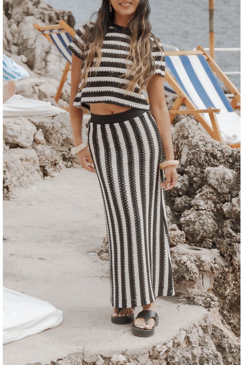 Jaden Knit Crop Top & Maxi Skirt Set, Alternate, color, BLACK/ WHITE STRIPE