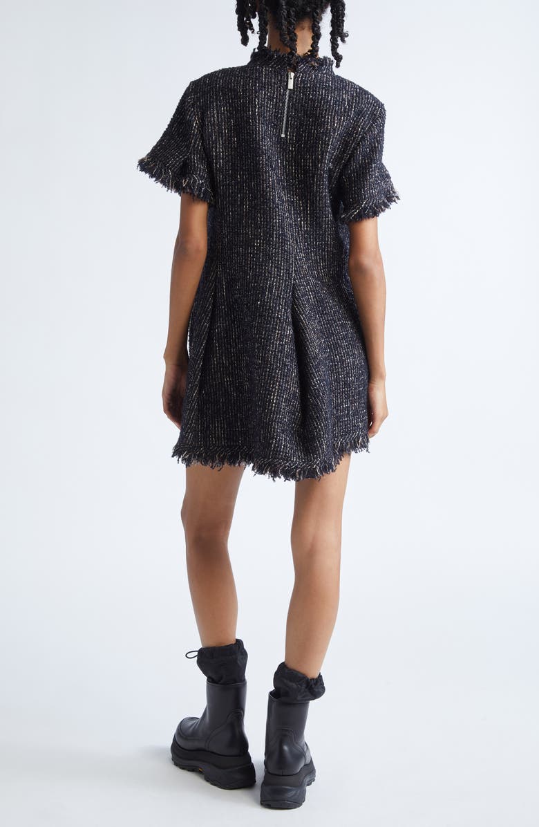 Sacai Short Sleeve Tweed Dress, Alternate, color, Navy