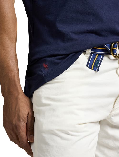 Polo Ralph Lauren Blue Crewneck T-shirt With Logo Print On The Front In Cruise Navy