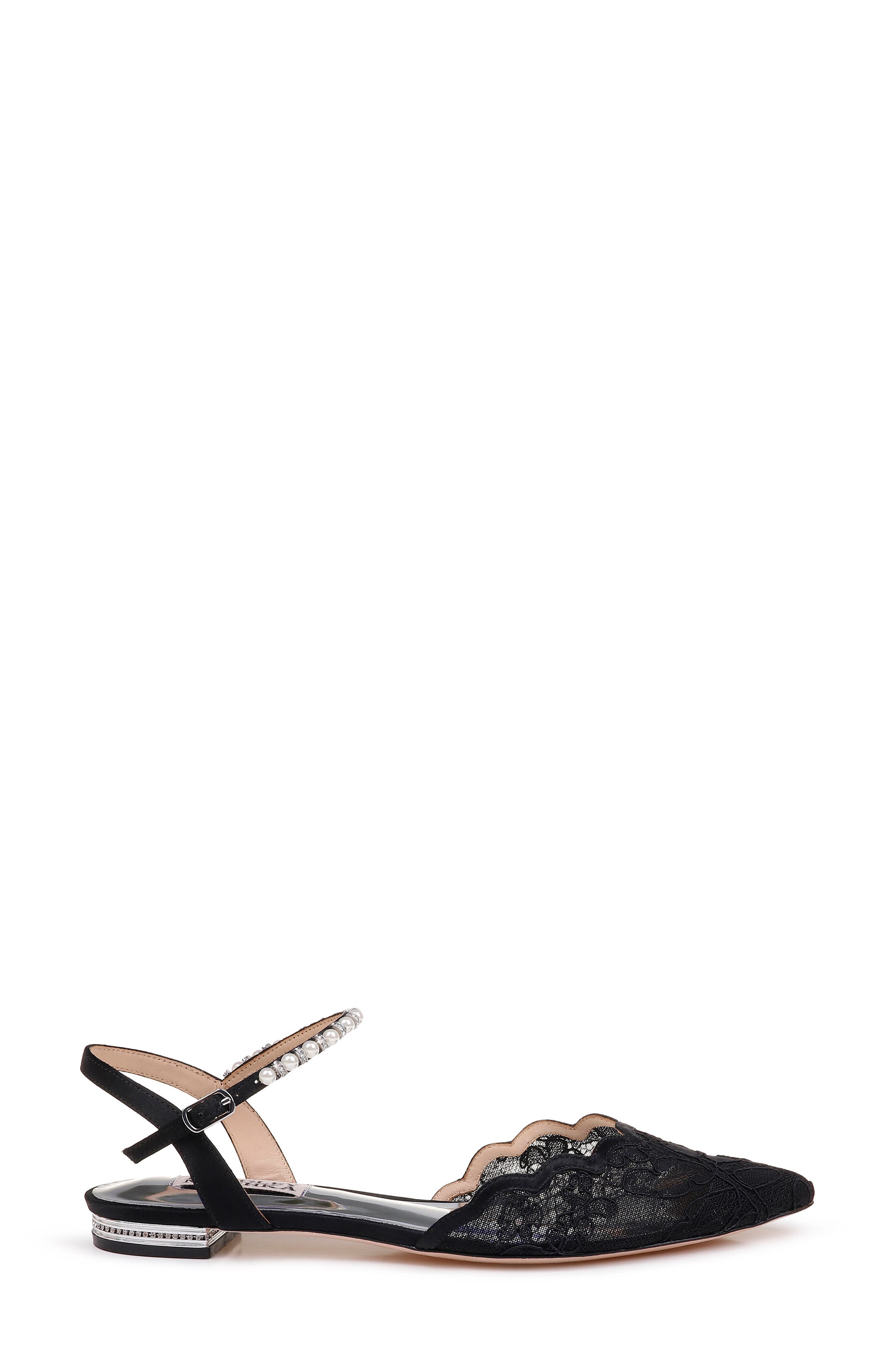 Badgley Mischka Lennon Embellished Skimmer Flat, Alternate, color, BLACK FABRIC/ SATIN