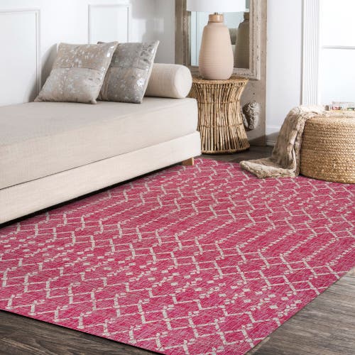Jonathan Y Ourika Moroccan Geometric Textured Weave Indoor/outdoor Area Rug In Fuchsia/light Gray
