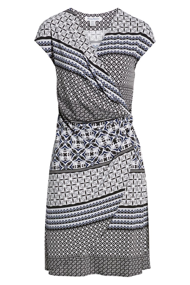 Tropical Terrazza Faux Wrap Dress, Alternate, color, BLACK