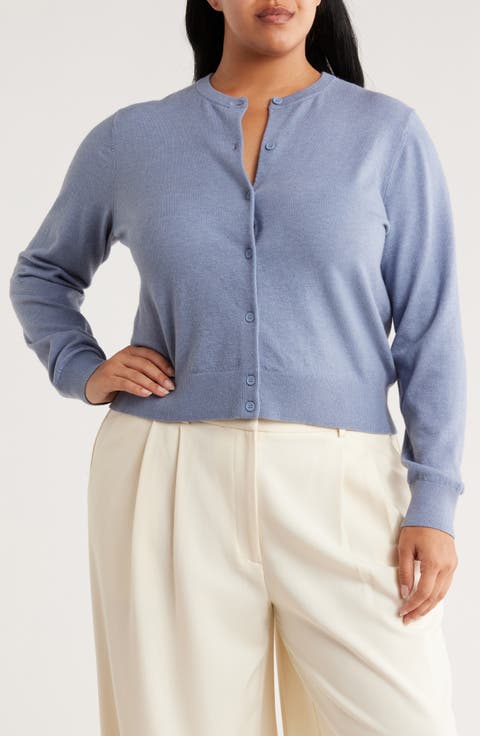 Crewneck Button Front Cardigan (Plus)