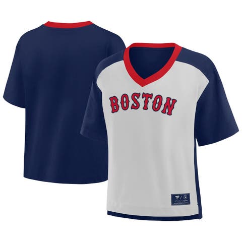 Women's Fanatics Navy/Graphite Boston Red Sox Oversized Race To Win V-Neck T-Shirt