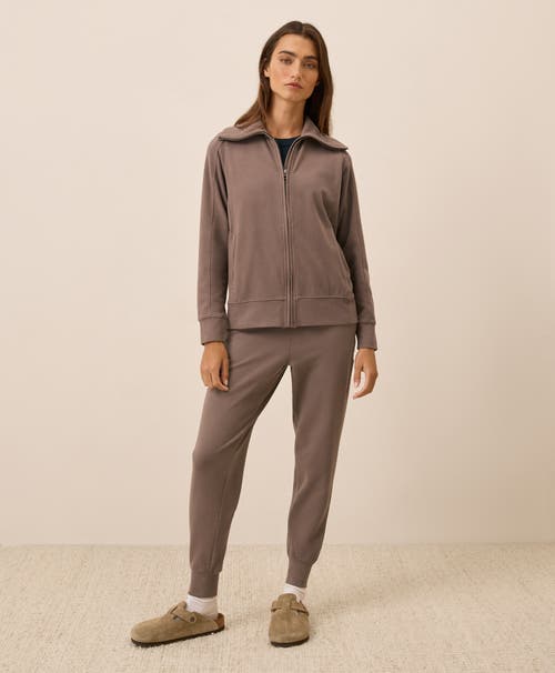 Pact Organic Cotton Cloudknit Zip Jacket In Brown