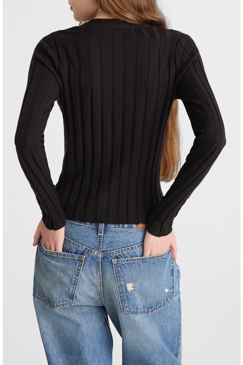 Rib V-Neck Merino Wool & Silk Cardigan, Alternate, color, MOLASSES