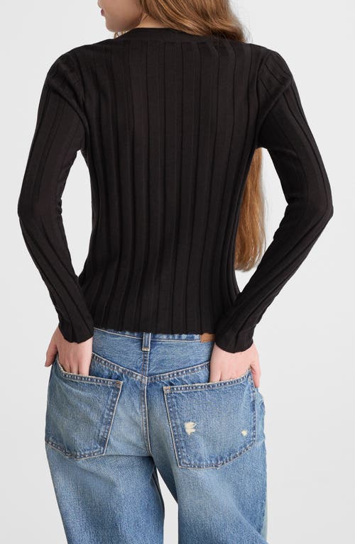 Madewell Rib V-neck Merino Wool & Silk Cardigan In Black