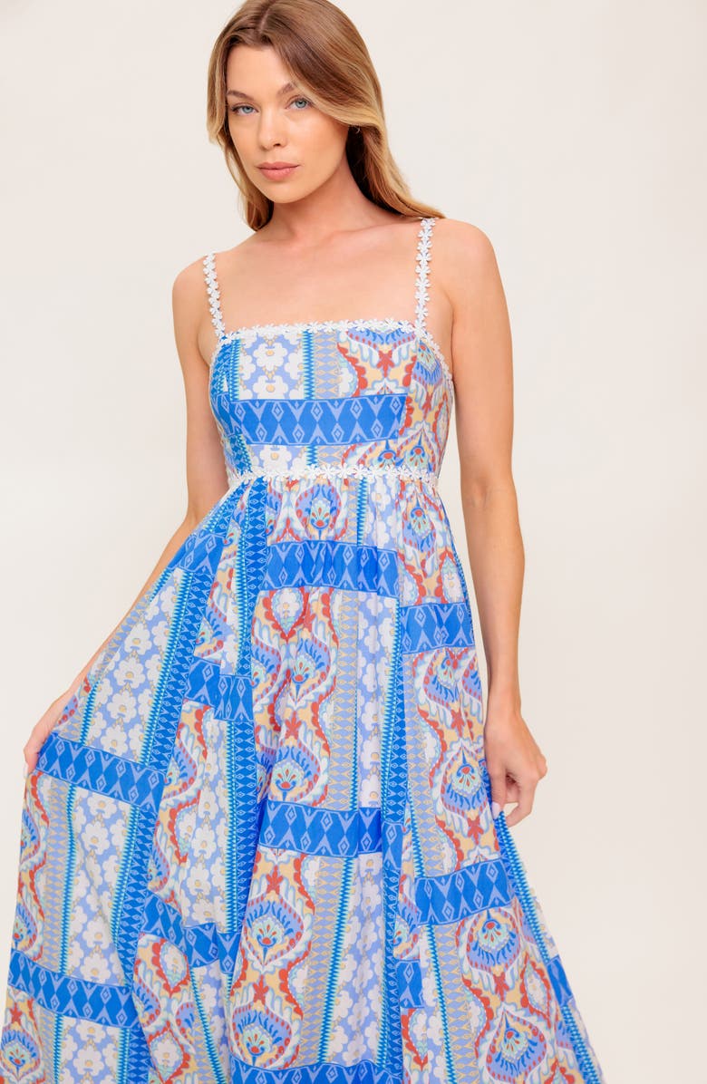 FLYING TOMATO Cotton Print Maxi Dress, Alternate, color, Blue