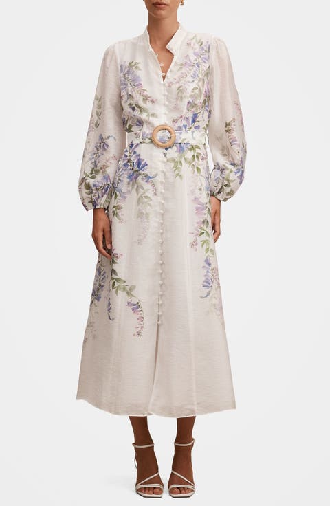 Sheridan Placement Print Long Sleeve Maxi Dress