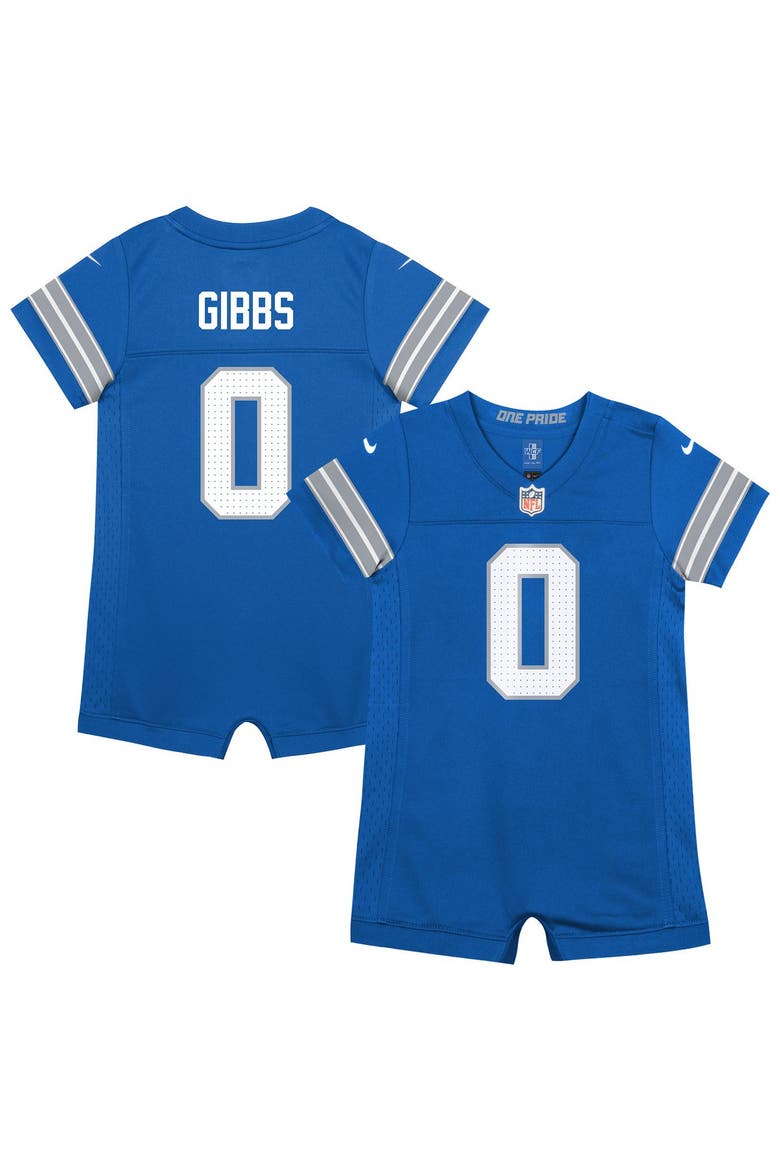 Newborn Nike Jahmyr Gibbs Blue Detroit Lions Romper Game Jersey, Main, color, Blue