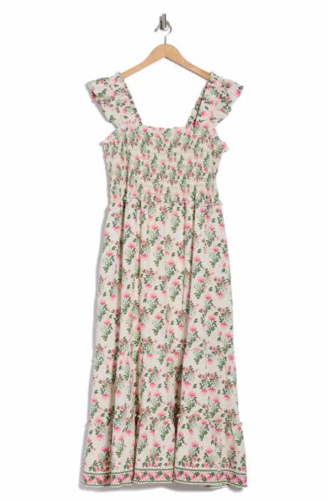 MAX STUDIO Floral Flutter Sleeve Maxi Dress