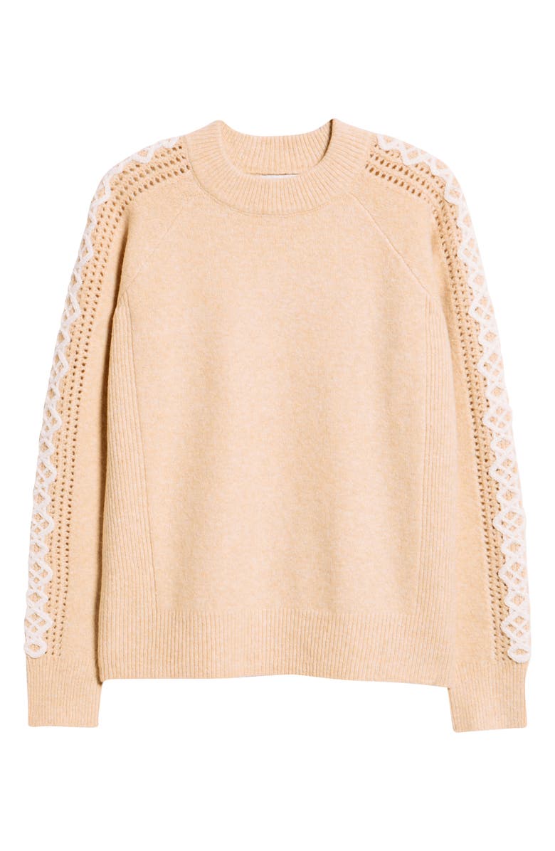 CITY BLUES Embroidered Sleeve Mock Neck Sweater, Alternate, color, Oatmeal