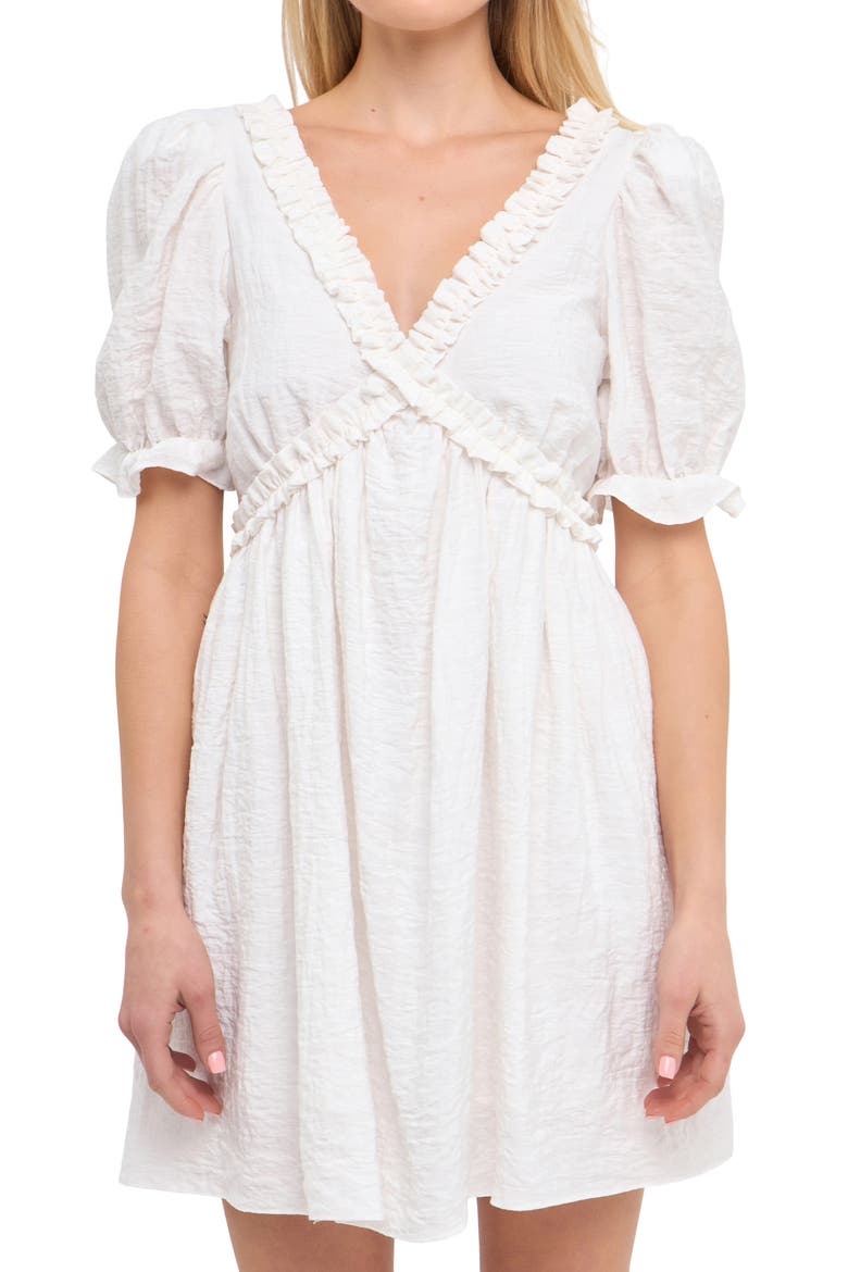 Ruffle Cross Back Cotton Minidress, Alternate, color, WHITE