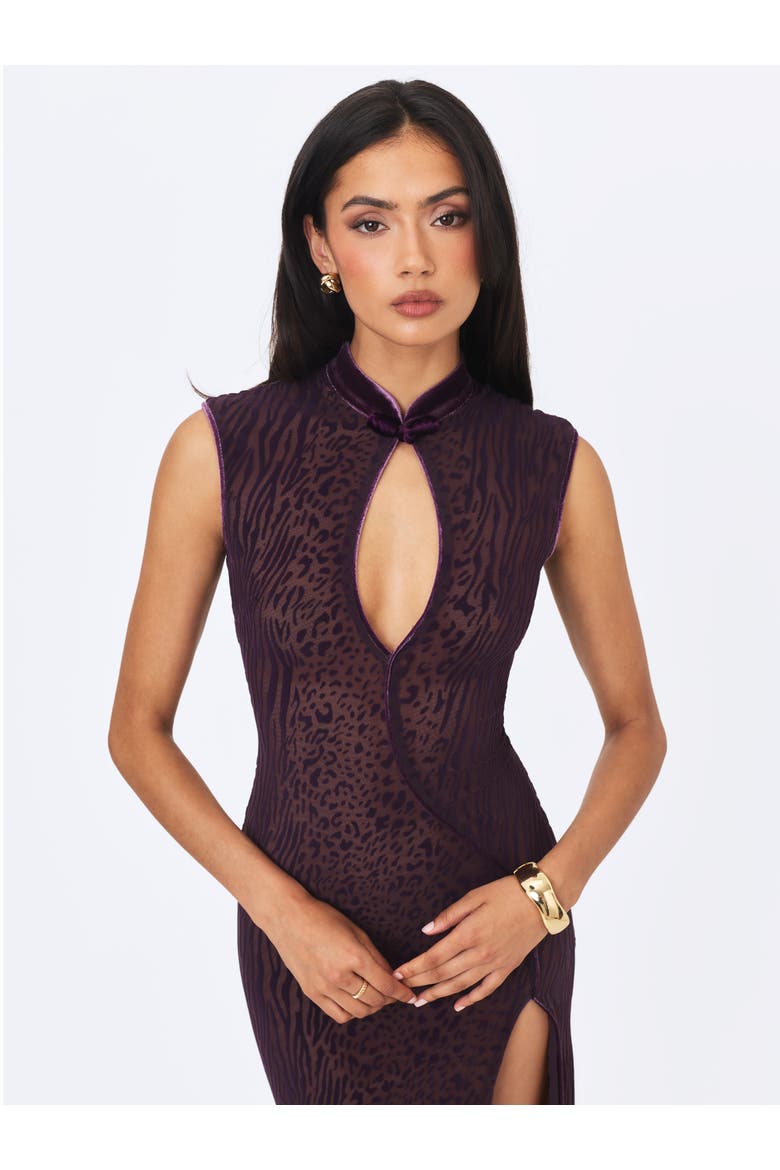 Riona Burnout Velvet Mesh Keyhole Maxi Dress, Alternate, color, Violet
