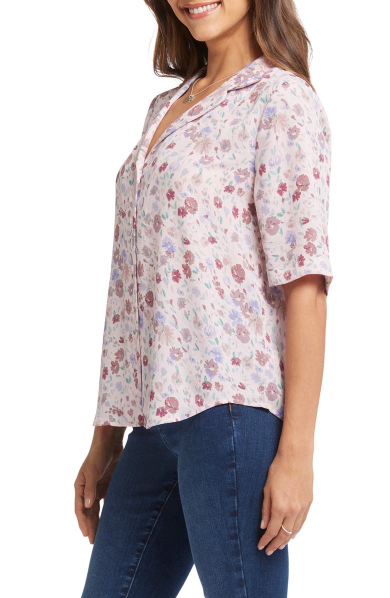 NYDJ Gabrielle Floral Print Camp Shirt, Alternate, color, Crystal Peaks