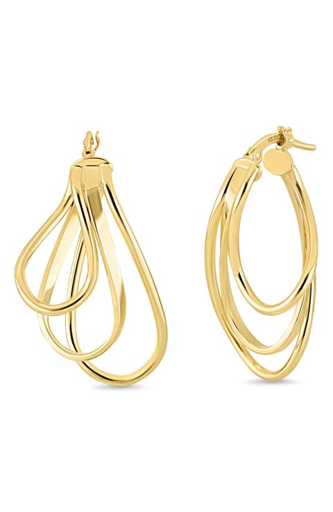 14K Yellow Gold Twisted Teardrop Hoop Earrings