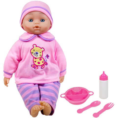 16 Inch Baby Doll, Pink Purple Lion Animal Outfit, Cap, 4 Piece Accessories