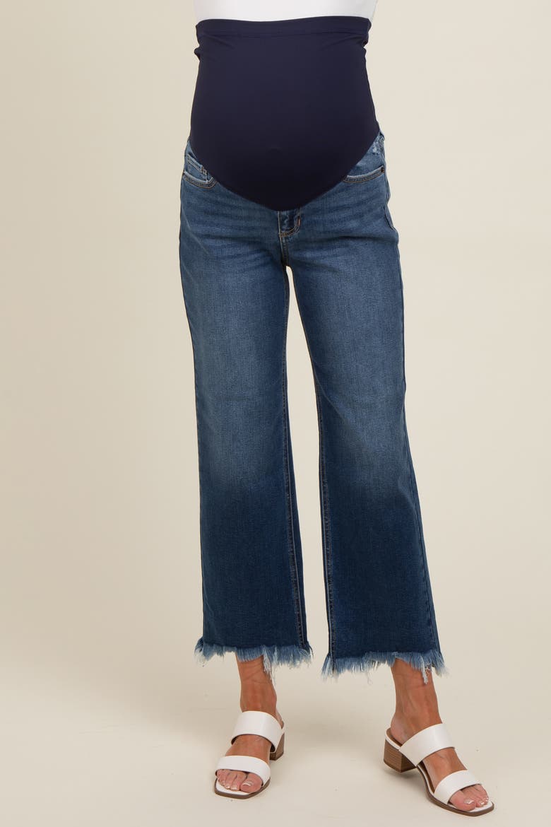 Fringe Hem Maternity Cropped Jeans, Alternate, color, Blue