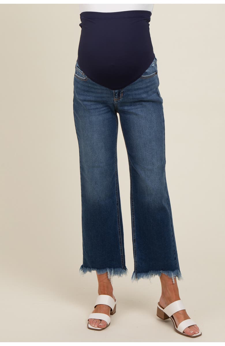 PinkBlush Fringe Hem Maternity Cropped Jeans, Alternate, color, Blue