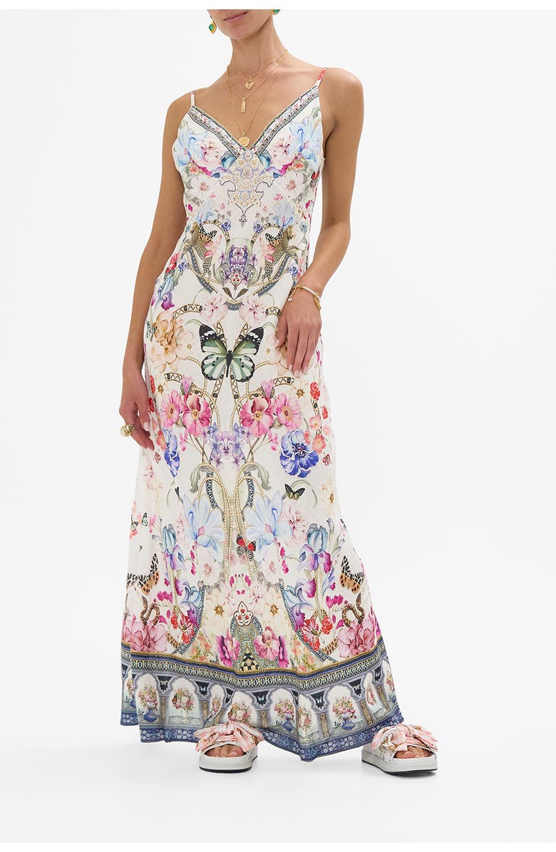 Camilla V Neck Full Length Bias Slip Dress Monserrate Magic, Main, color, Monserrate Magic